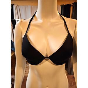 Victoria’s Secret Black Bikini Top 36D Underwire Halter Swim Top Push Up